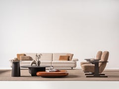 Burnt Orange Lacquer Low Coffee Table with Dark Oak Base (44.1 × 35.4 × 7.9H in)