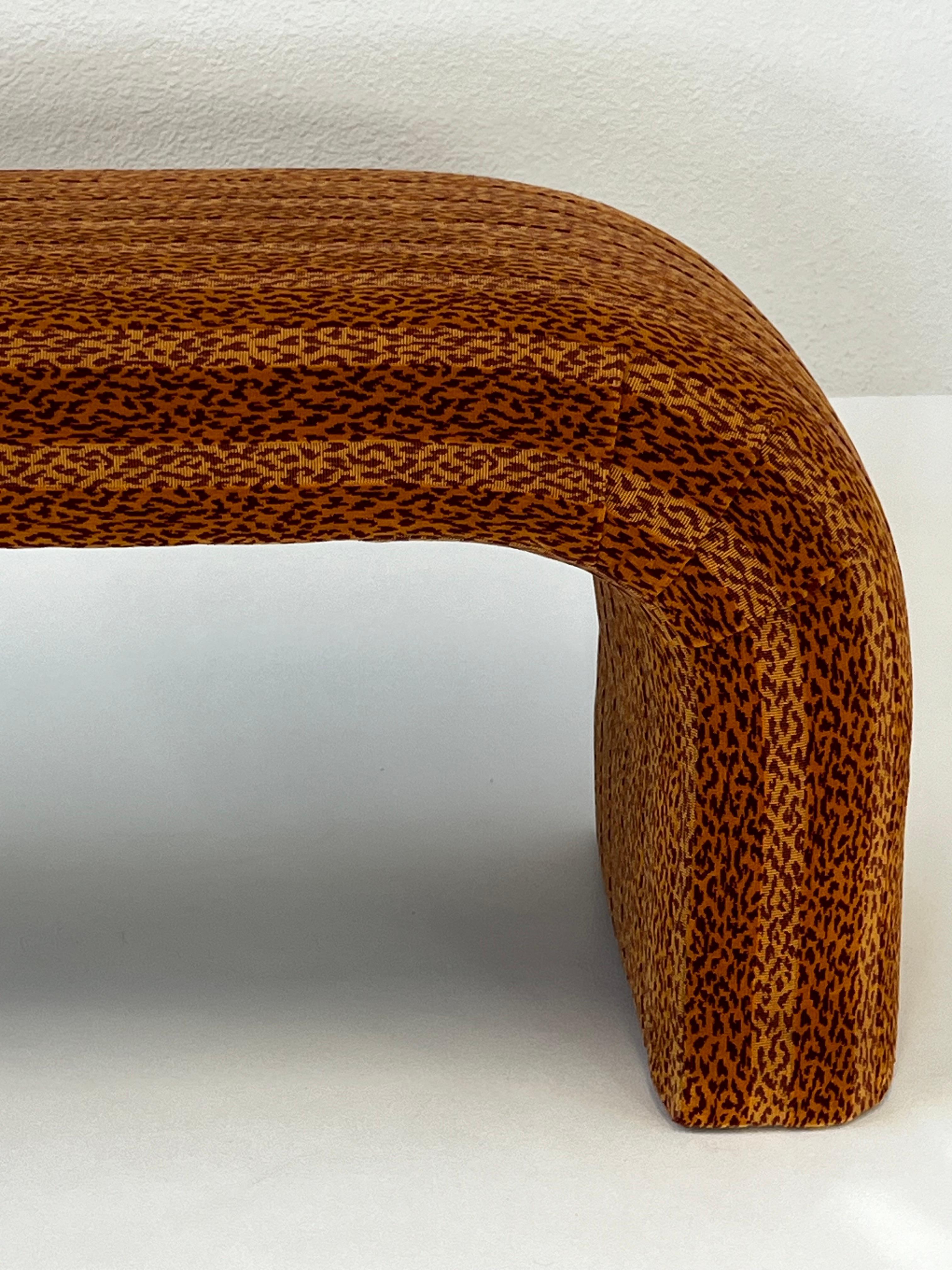 Late 20th Century Burnt Orange Leopard Print Waterfall Bench by Steve Chase 