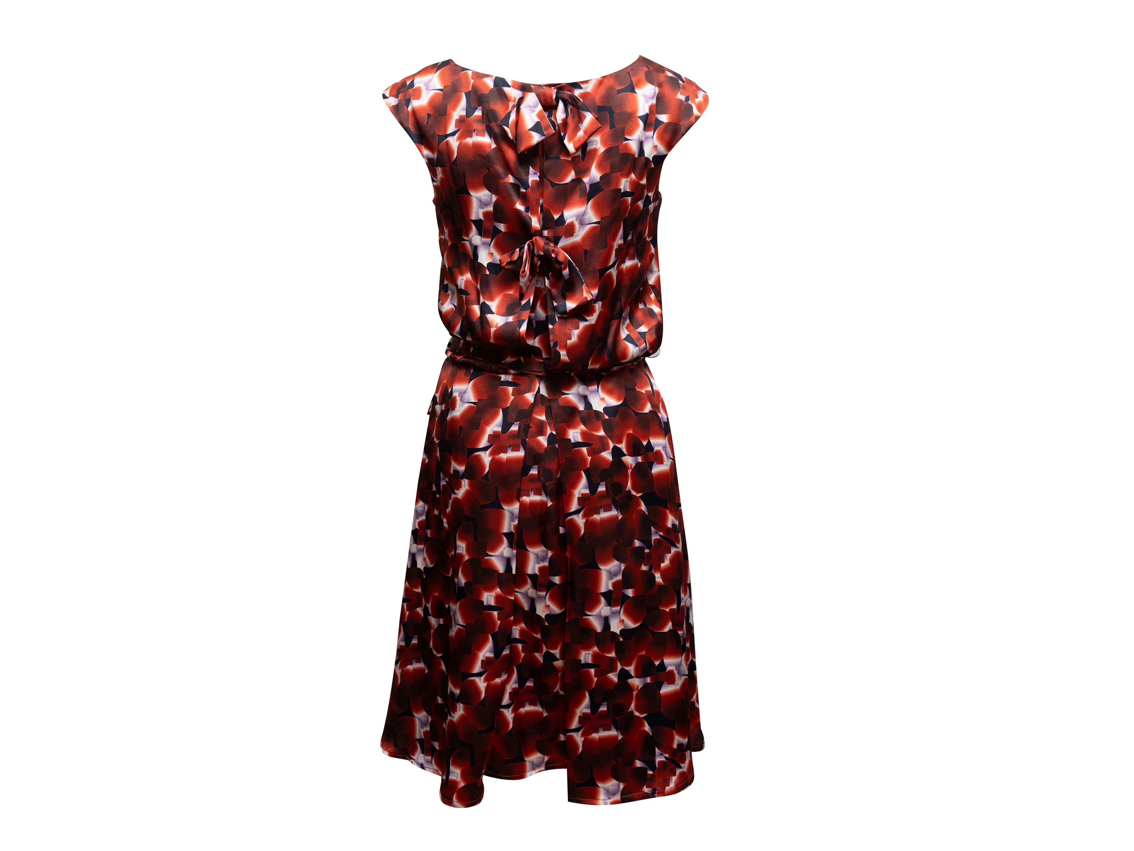 Nero Arancio bruciato e multicolore, il vestito in seta stampata di Carolina Herrera misura US 6 in vendita