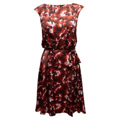 Burnt Orange & Multicolor Carolina Herrera Silk Printed Dress Size US 6