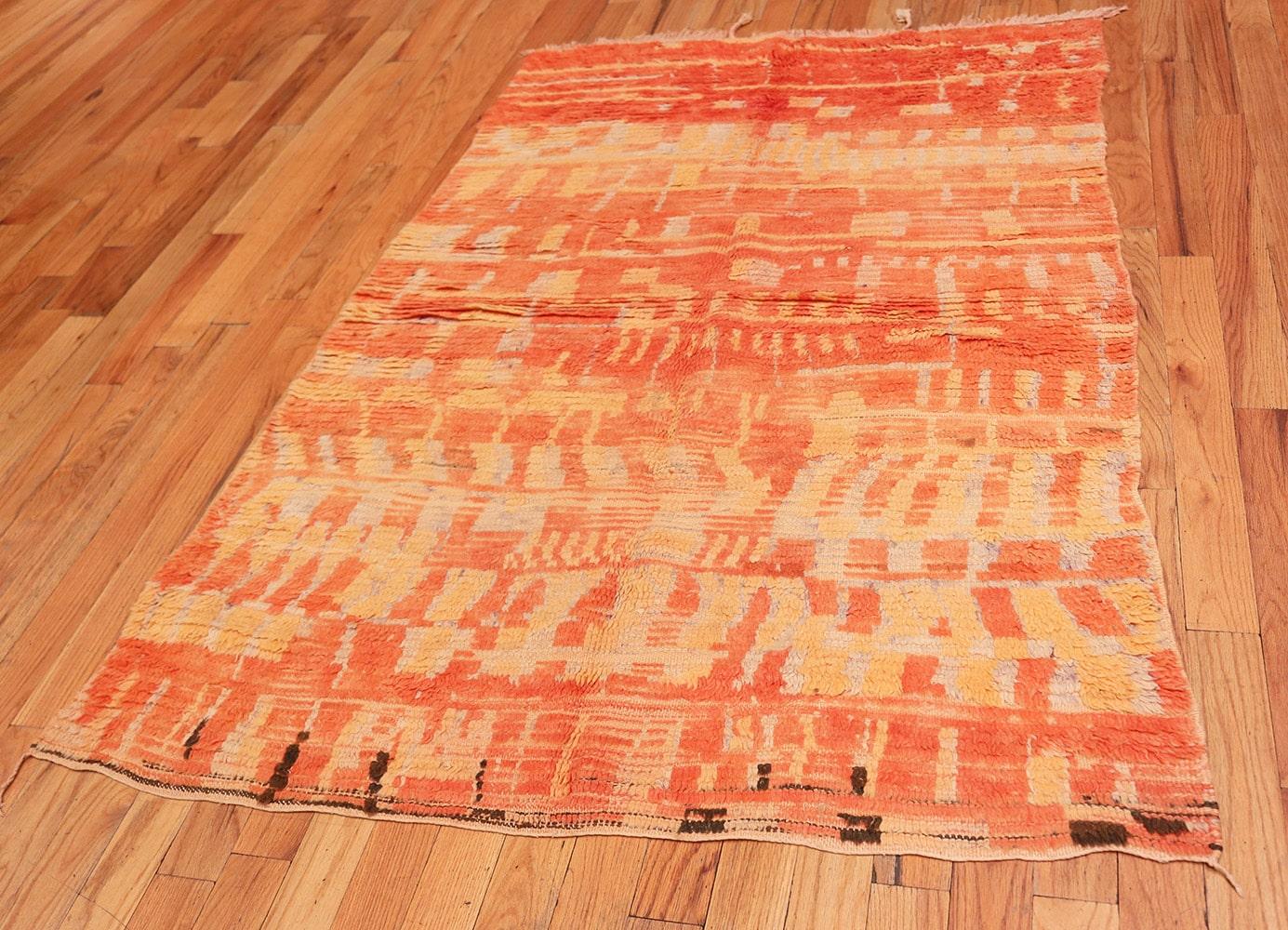 Folk Art Burnt Orange Shaggy Vintage Moroccan Berber Rug. Size: 4 ft 6 in x 6 ft 6 in