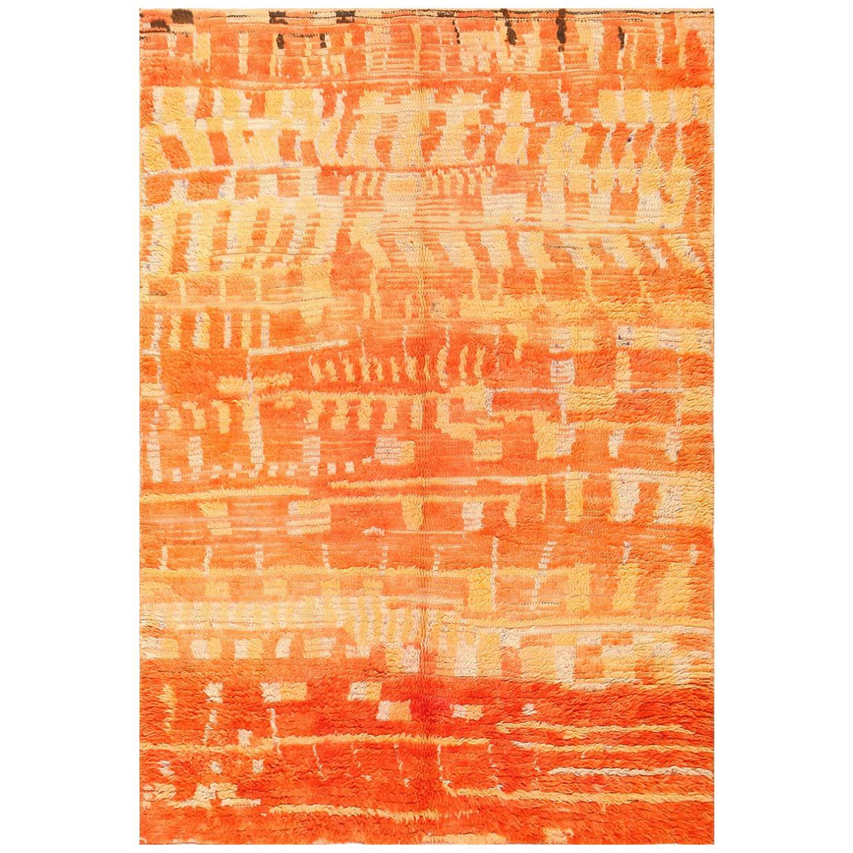 Burnt Orange Shaggy Vintage Moroccan Berber Rug. Size: 4 ft 6 in x 6 ft 6 in