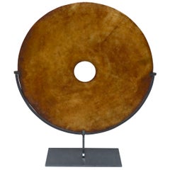 Burnt Orange Smooth Stone Disc Sculpture, China, Contemporary