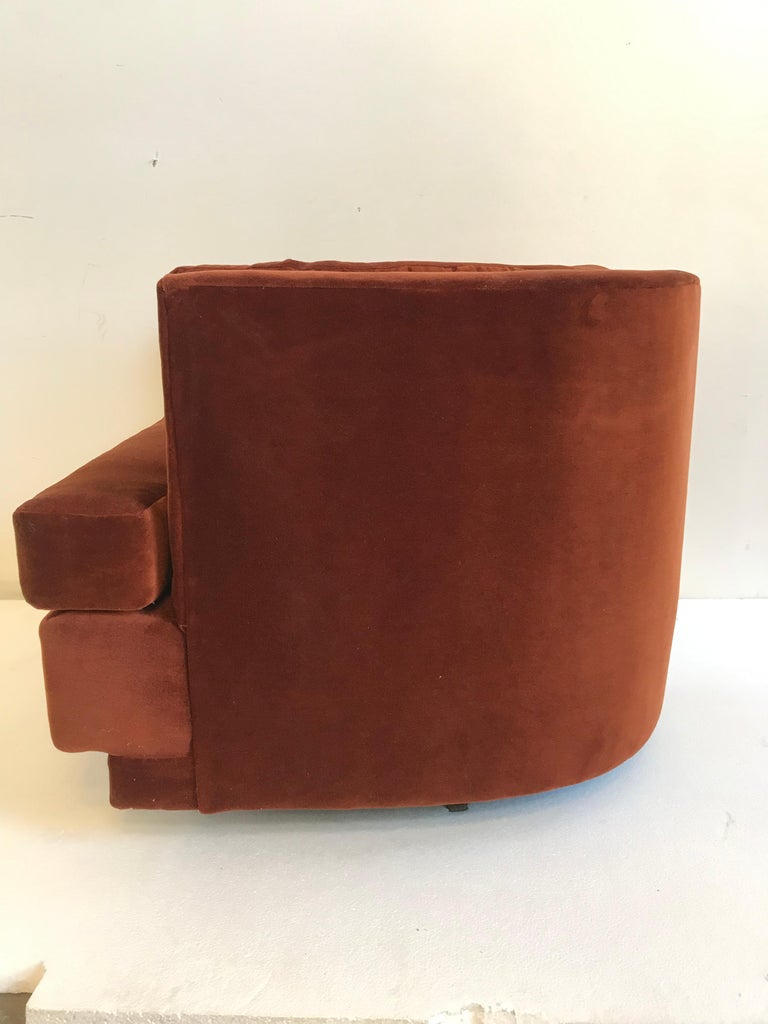 Burnt Orange Tufted Swivel Chair by Milo Baughman at 1stDibs