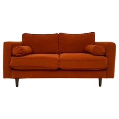 Retro Burnt Orange Velvet 2 Seater Sofa Mid Century Danish, 1960s