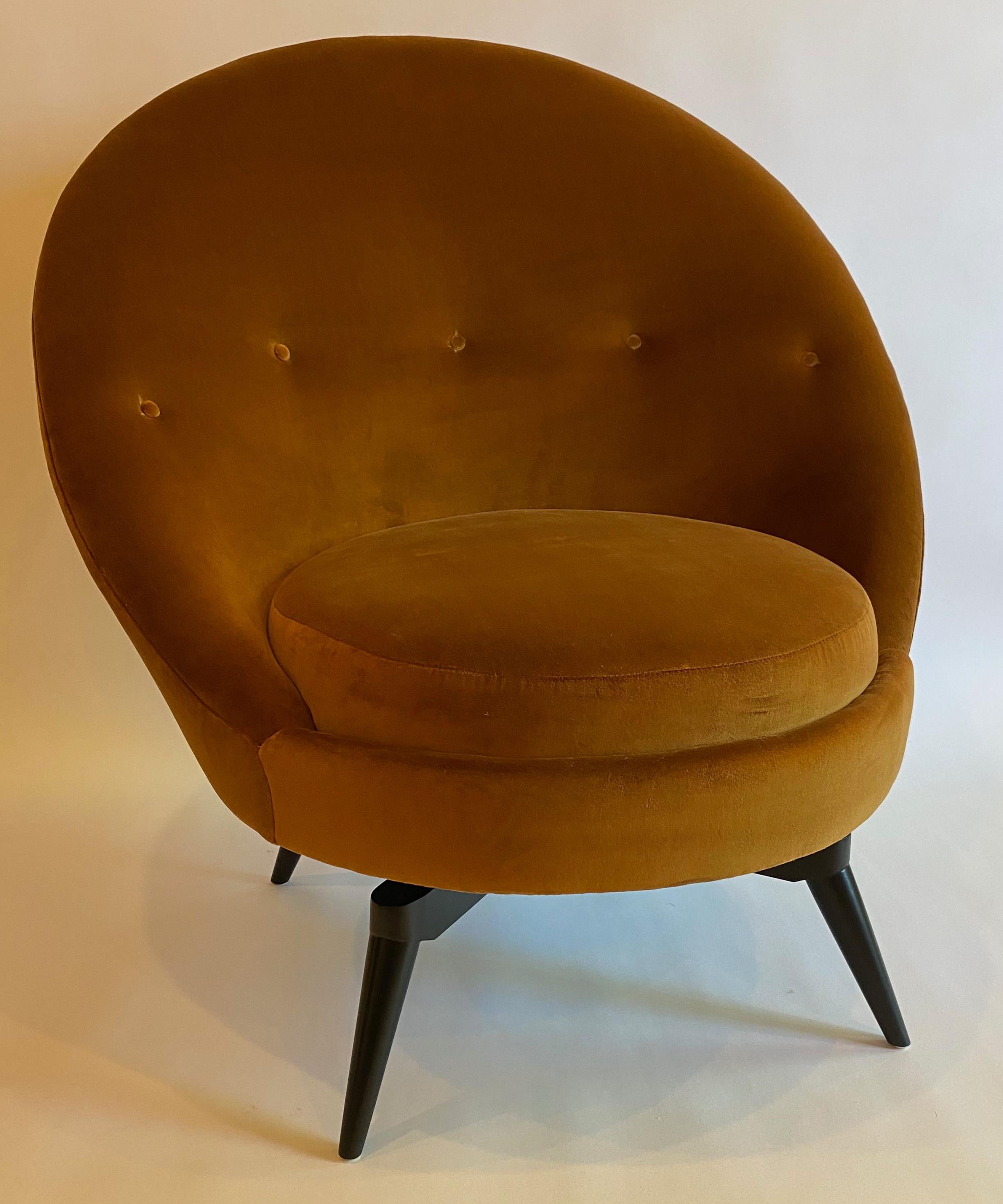 Mid-Century Modern Burnt Orange Velvet Swivel Chair by AdM Bespoke