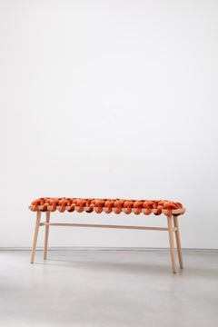 Hand Made Burnt Orange Velvet Woven Bench 47 "Länge von Knots Studio
