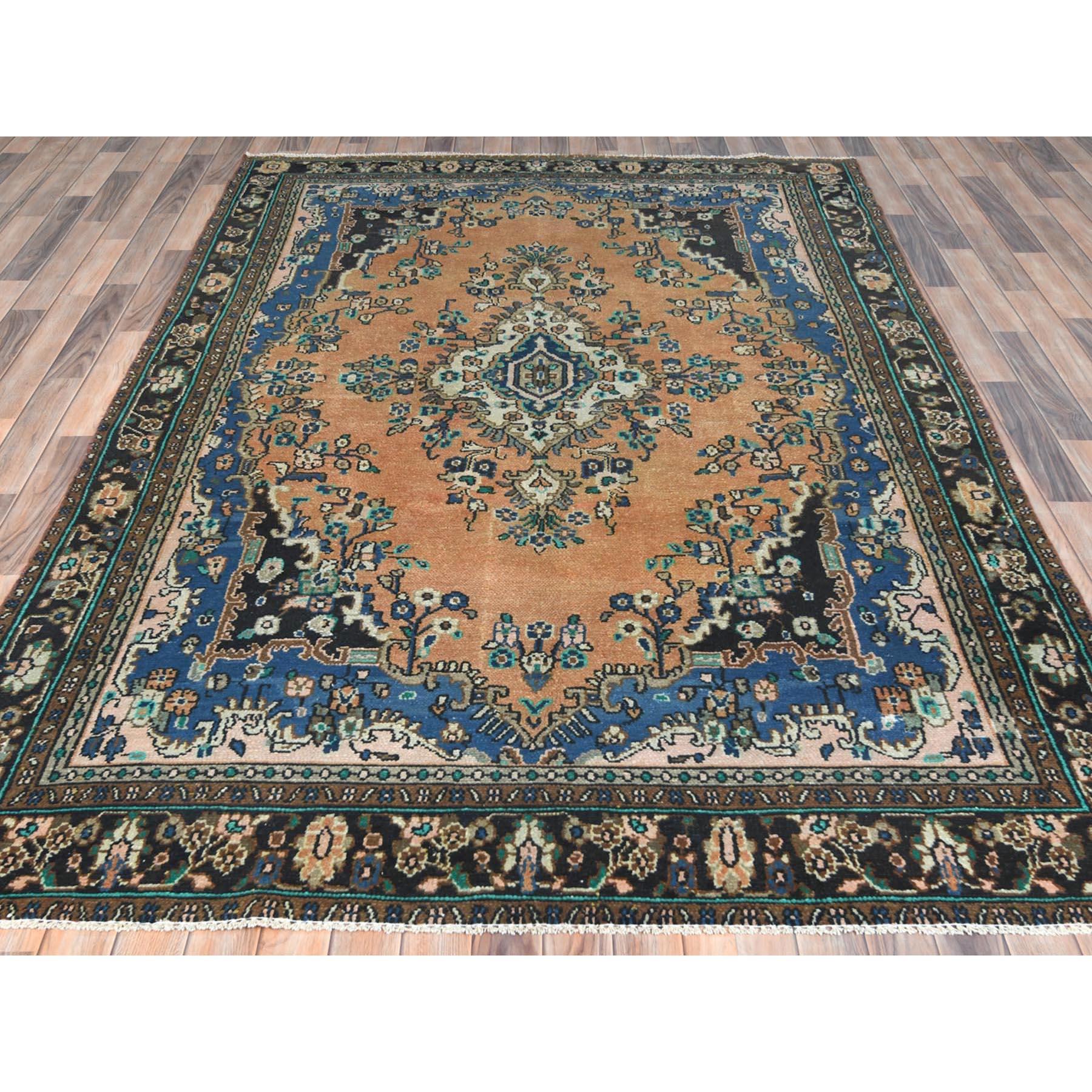 Medieval Burnt Orange, Vintage Persian Bibikabad Hand Knotted, Distressed Worn Wool Rug For Sale