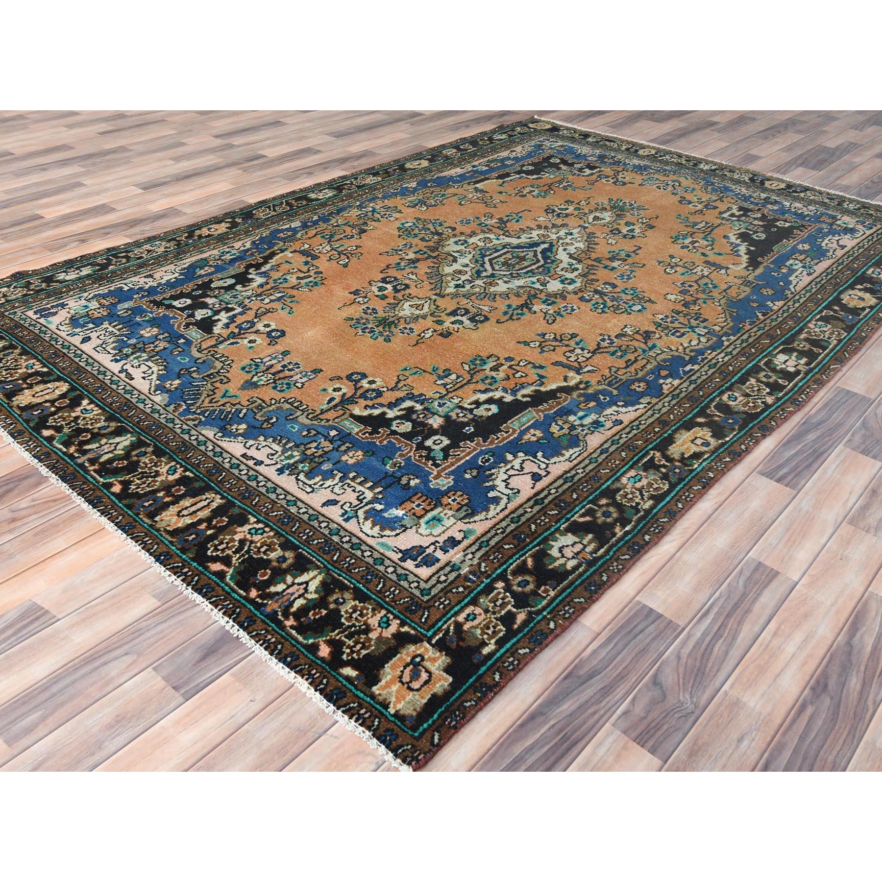Hand-Knotted Burnt Orange, Vintage Persian Bibikabad Hand Knotted, Distressed Worn Wool Rug For Sale