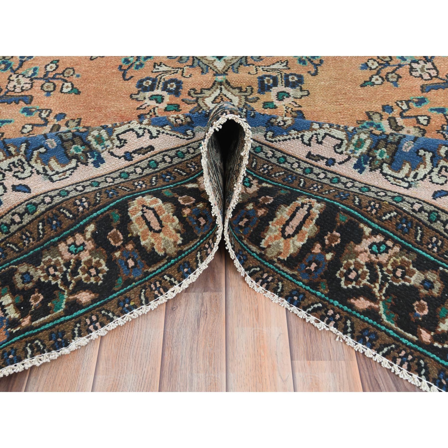 Mid-20th Century Burnt Orange, Vintage Persian Bibikabad Hand Knotted, Distressed Worn Wool Rug For Sale