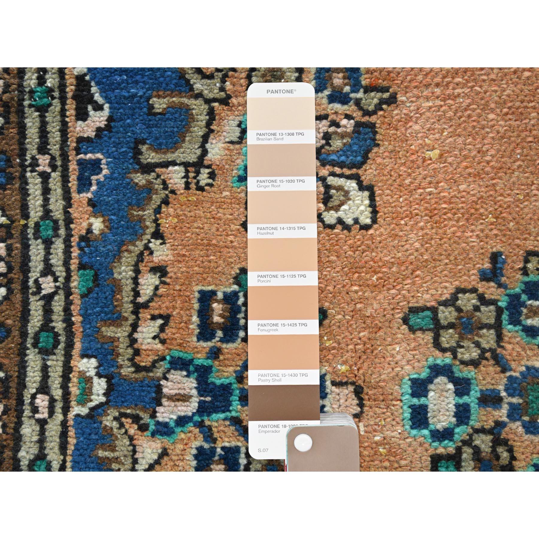 Burnt Orange, Vintage Persian Bibikabad Hand Knotted, Distressed Worn Wool Rug For Sale 2