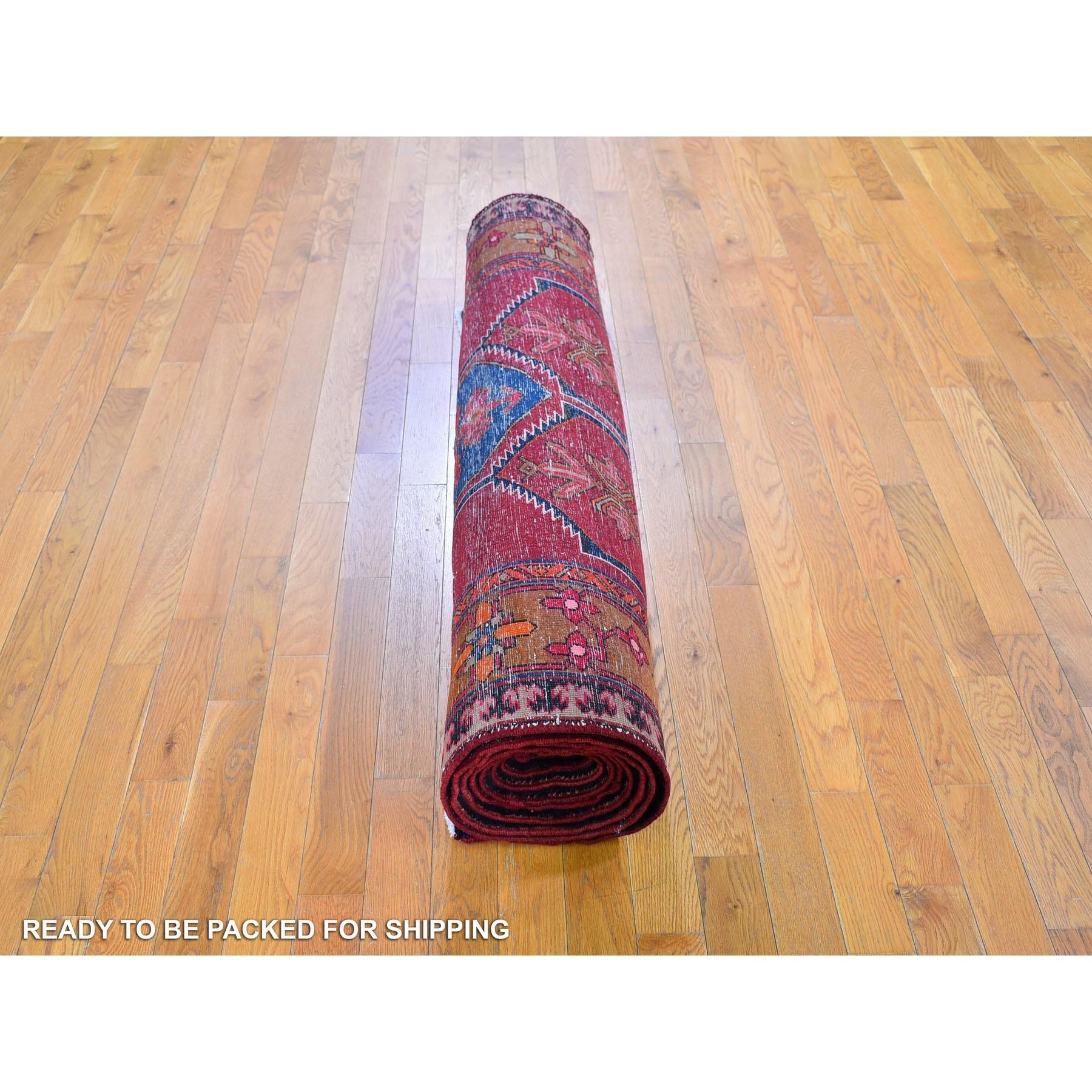 Medieval Burnt Orange Vintage West Persian Wide Gallery Size Runner Wool Hand Knotted Rug For Sale