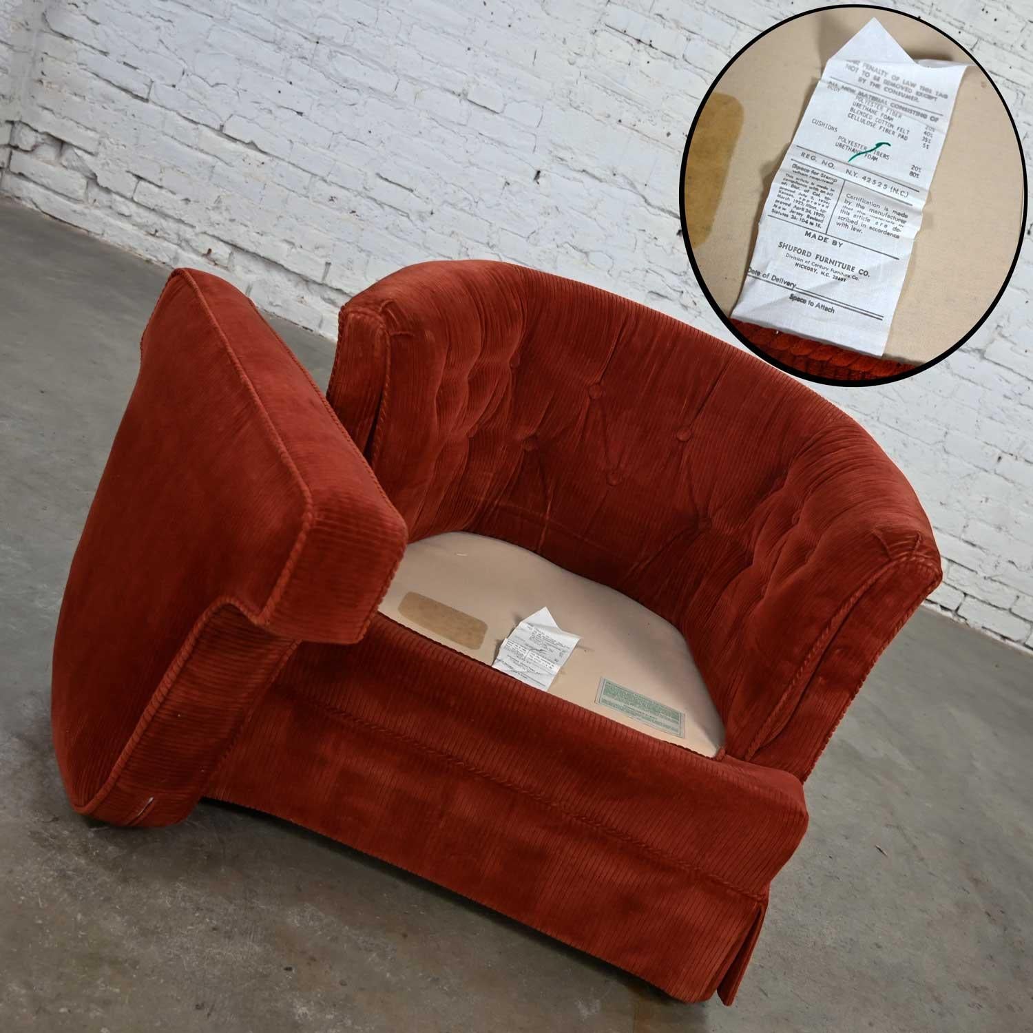 Fabric Burnt Orange Wide Wale Brushed Corduroy Tub Barrel Chair Schuford for Century