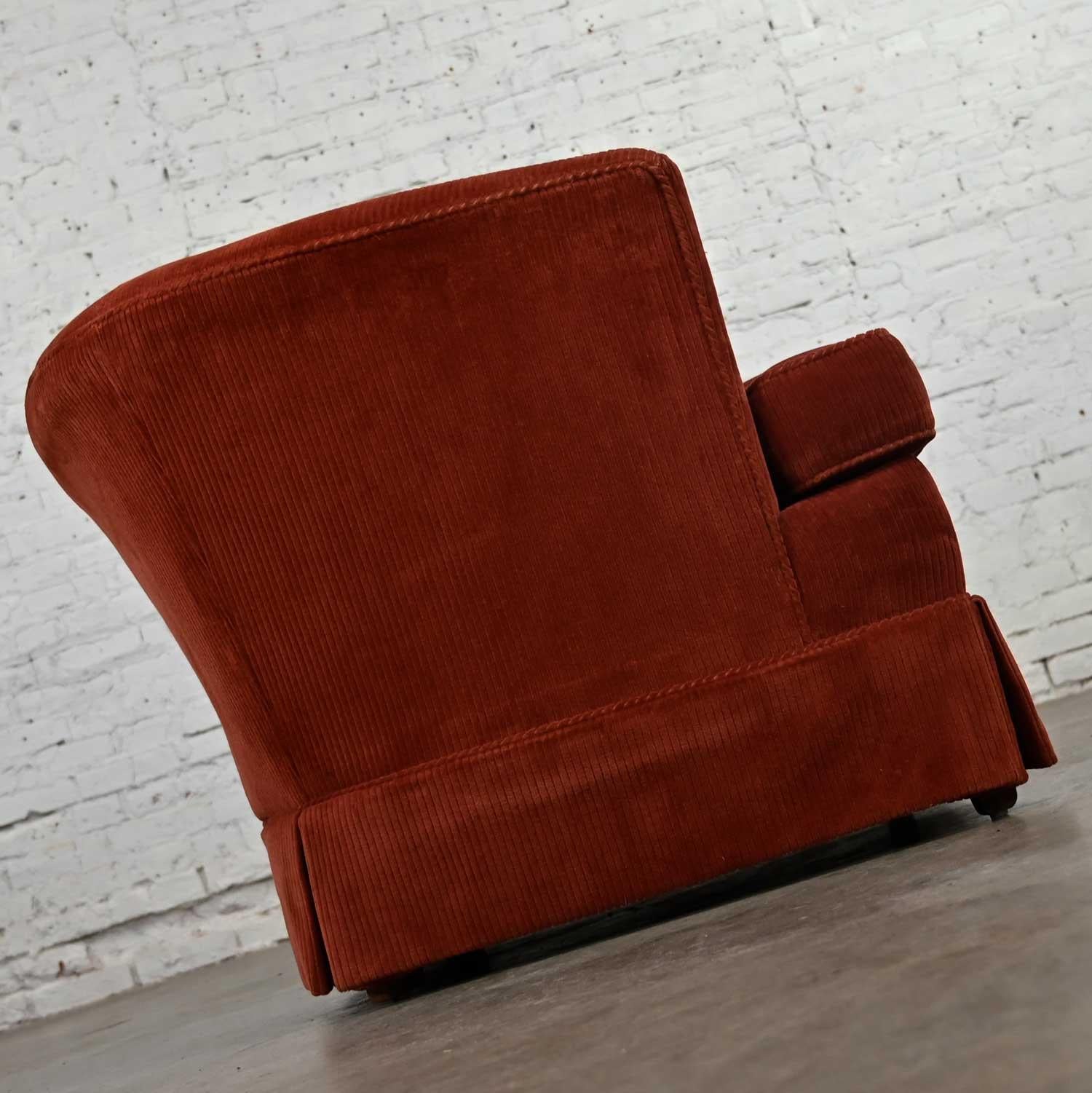 Mid-Century Modern Burnt Orange Wide Wale Brushed Corduroy Tub Barrel Chair Schuford for Century