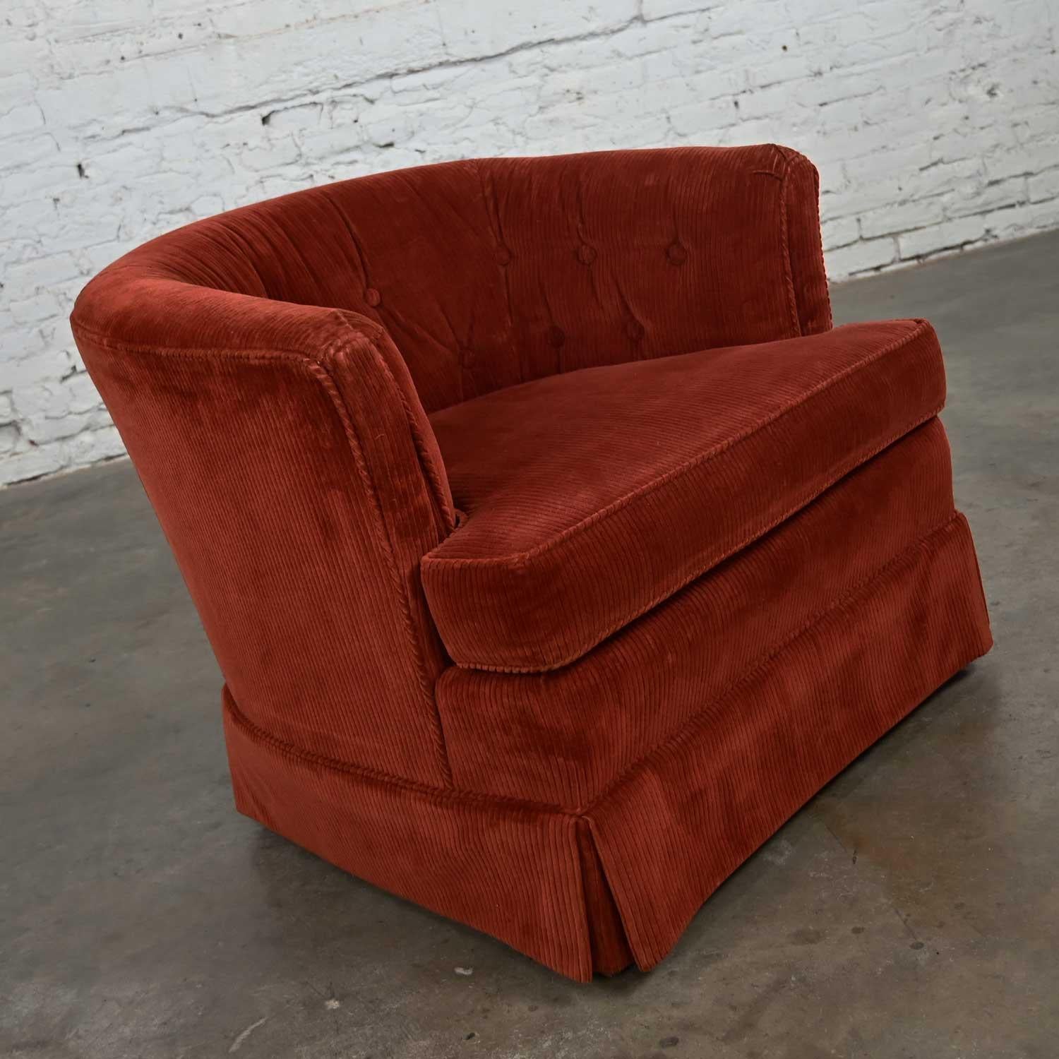 American Burnt Orange Wide Wale Brushed Corduroy Tub Barrel Chair Schuford for Century