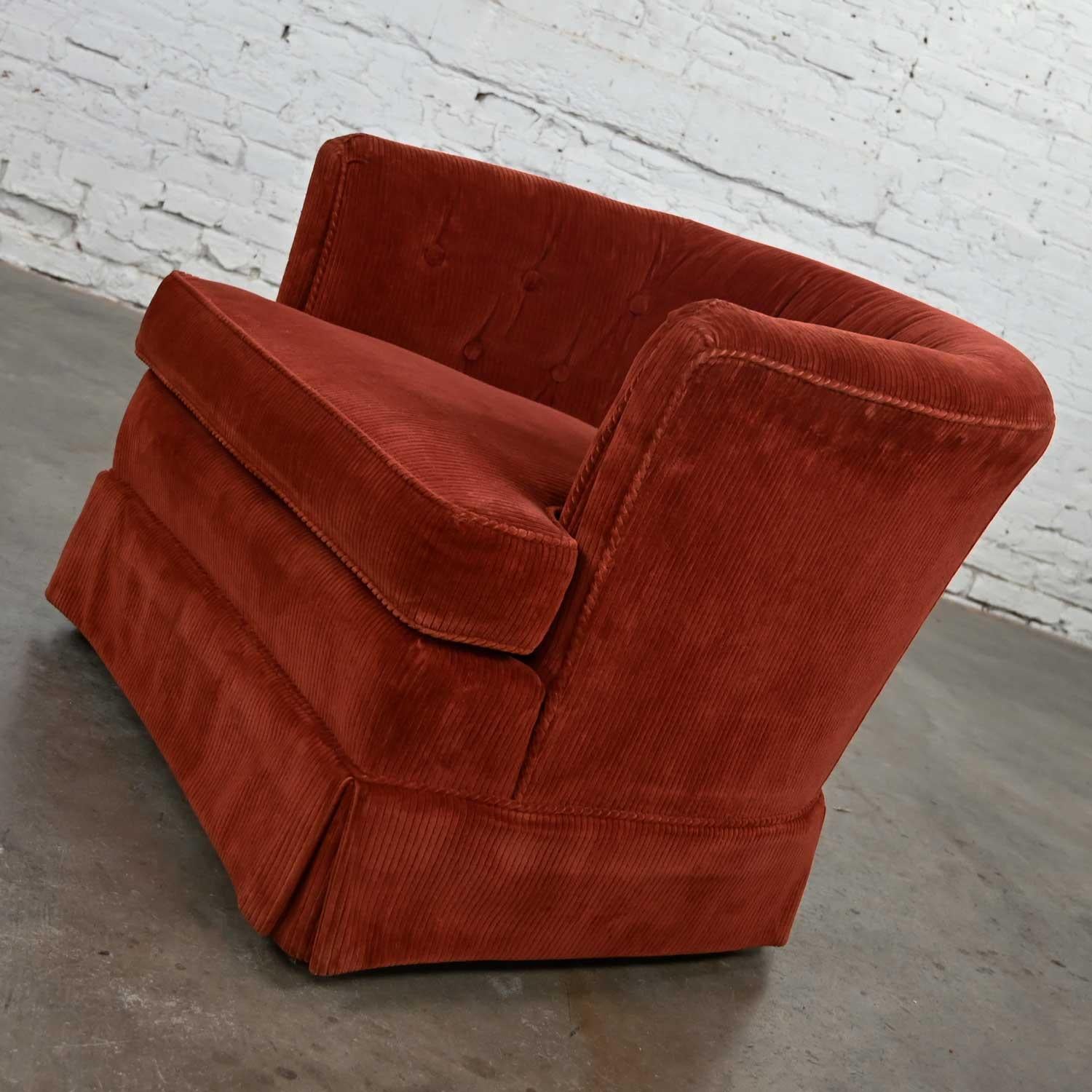 Burnt Orange Wide Wale Brushed Corduroy Tub Barrel Chair Schuford for Century In Good Condition In Topeka, KS