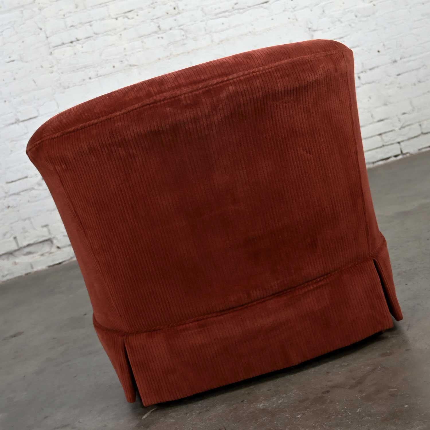 20th Century Burnt Orange Wide Wale Brushed Corduroy Tub Barrel Chair Schuford for Century