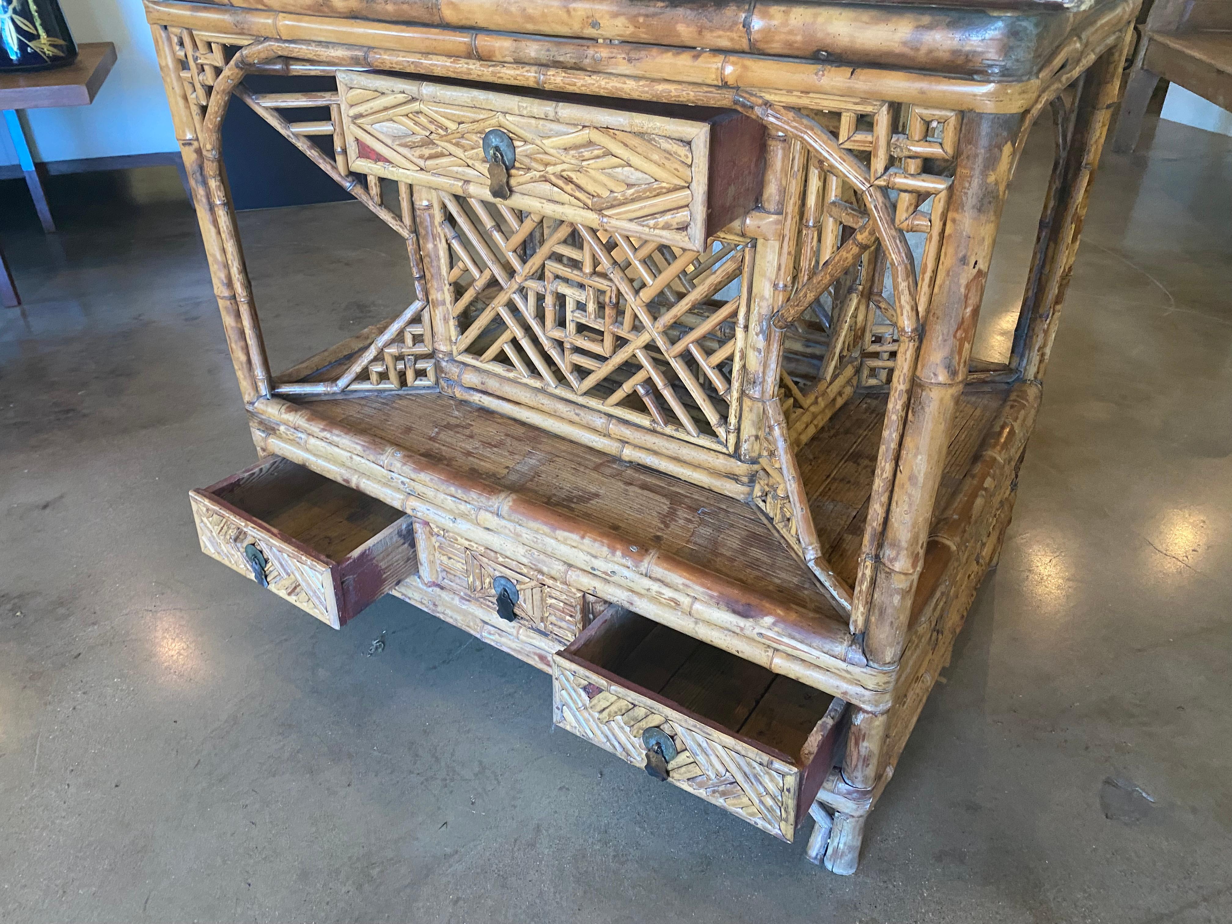 Burnt Rattan Console or Center Table, France, Late 19th Century 9