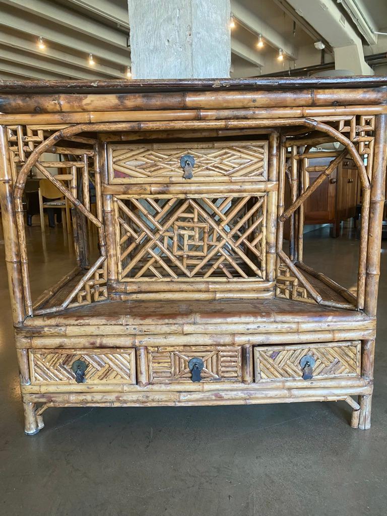 Burnt Rattan Console or Center Table, France, Late 19th Century In Fair Condition In Austin, TX