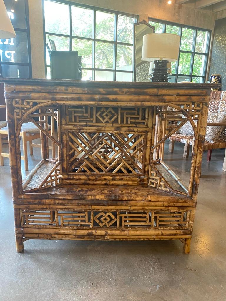 Burnt Rattan Console or Center Table, France, Late 19th Century 3