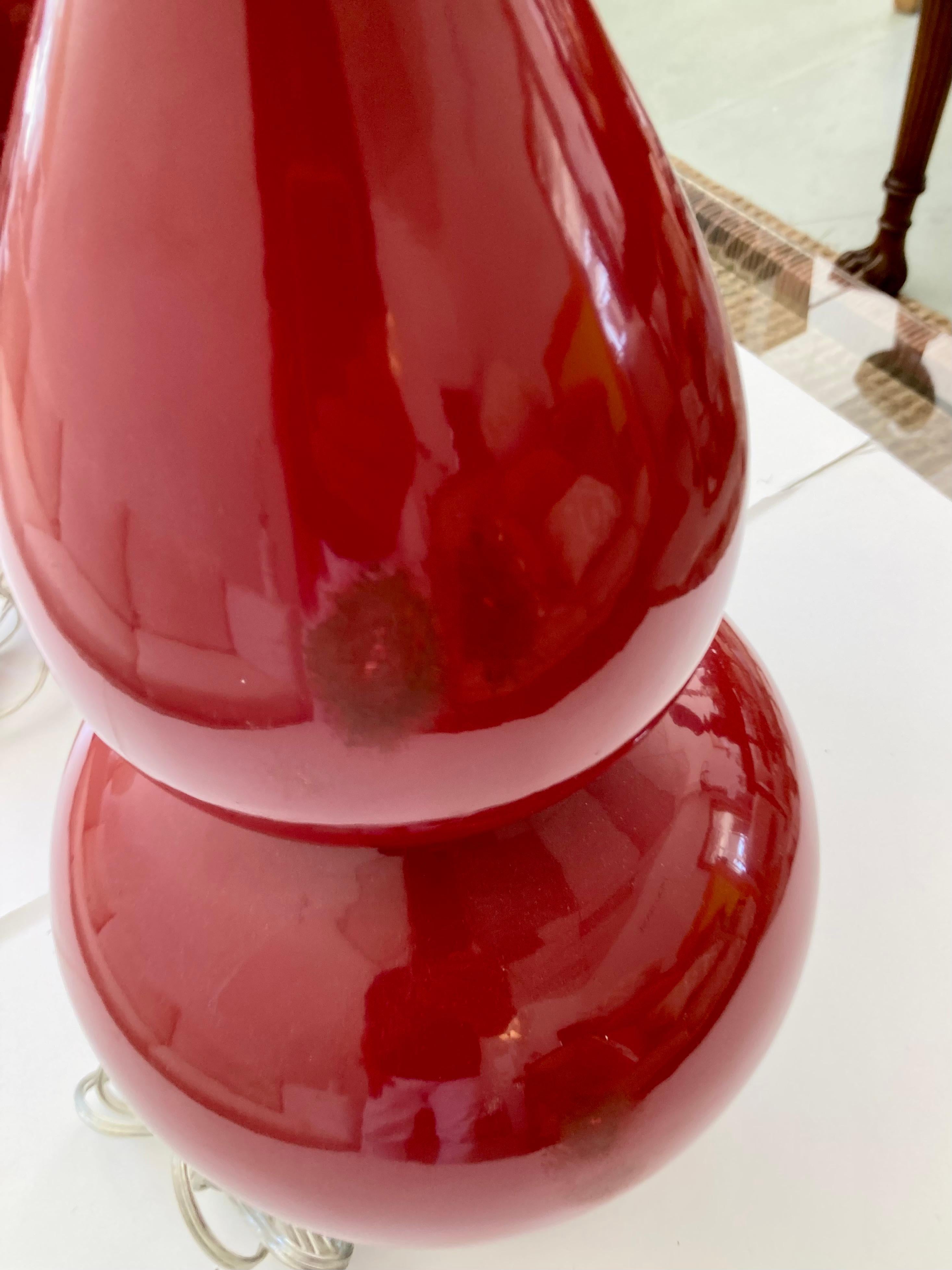 Burnt Red Glazed Ceramic Gourd Table Lamps With, a Pair For Sale 2
