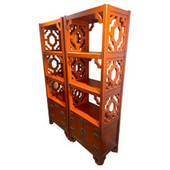 Burnt Orange Pair of Chinese Side by Side Shelves