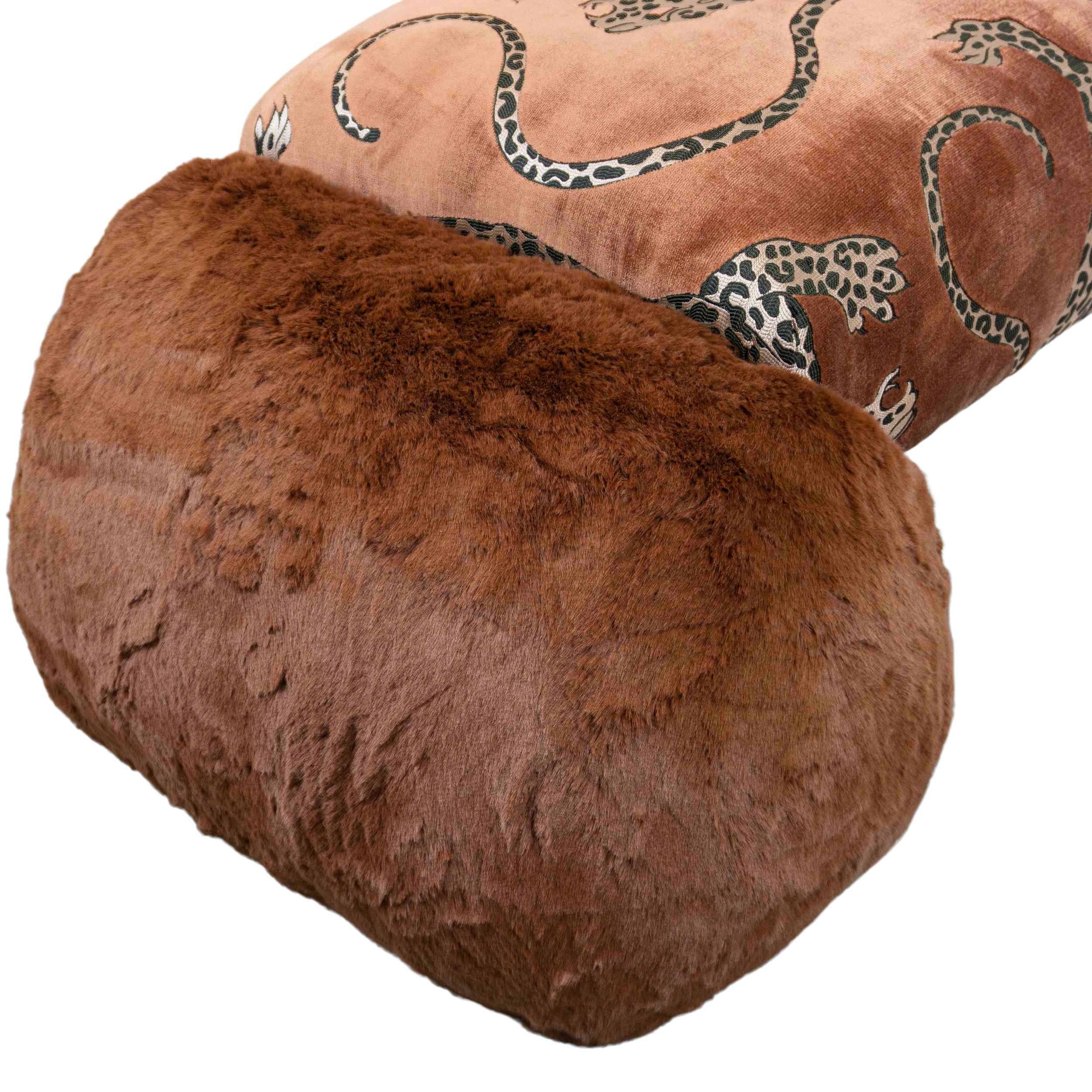 Burnt Sienna Cheetah Cut Velvet and Faux Fur Organic Modernism Bench For Sale 4