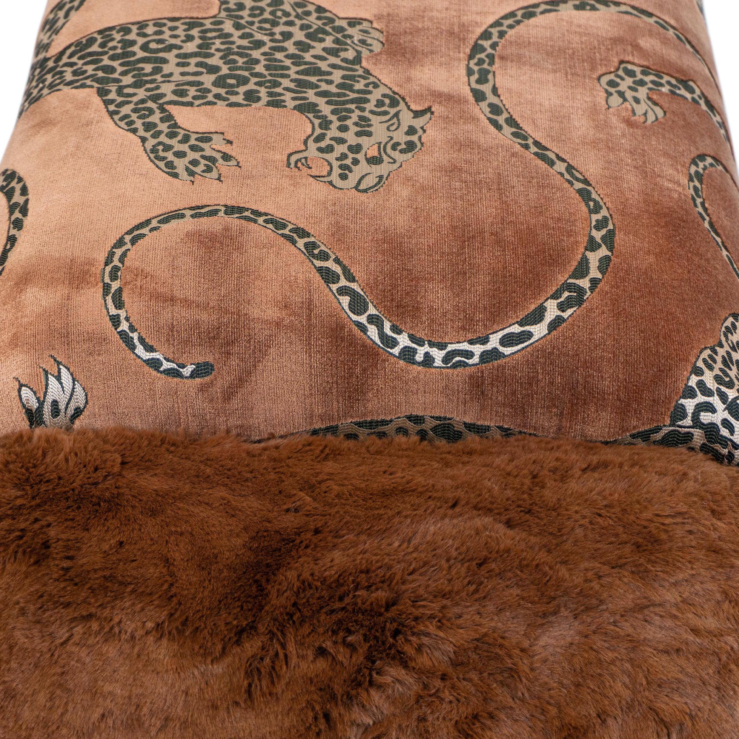 Burnt Sienna Cheetah Cut Velvet and Faux Fur Organic Modernism Bench For Sale 7