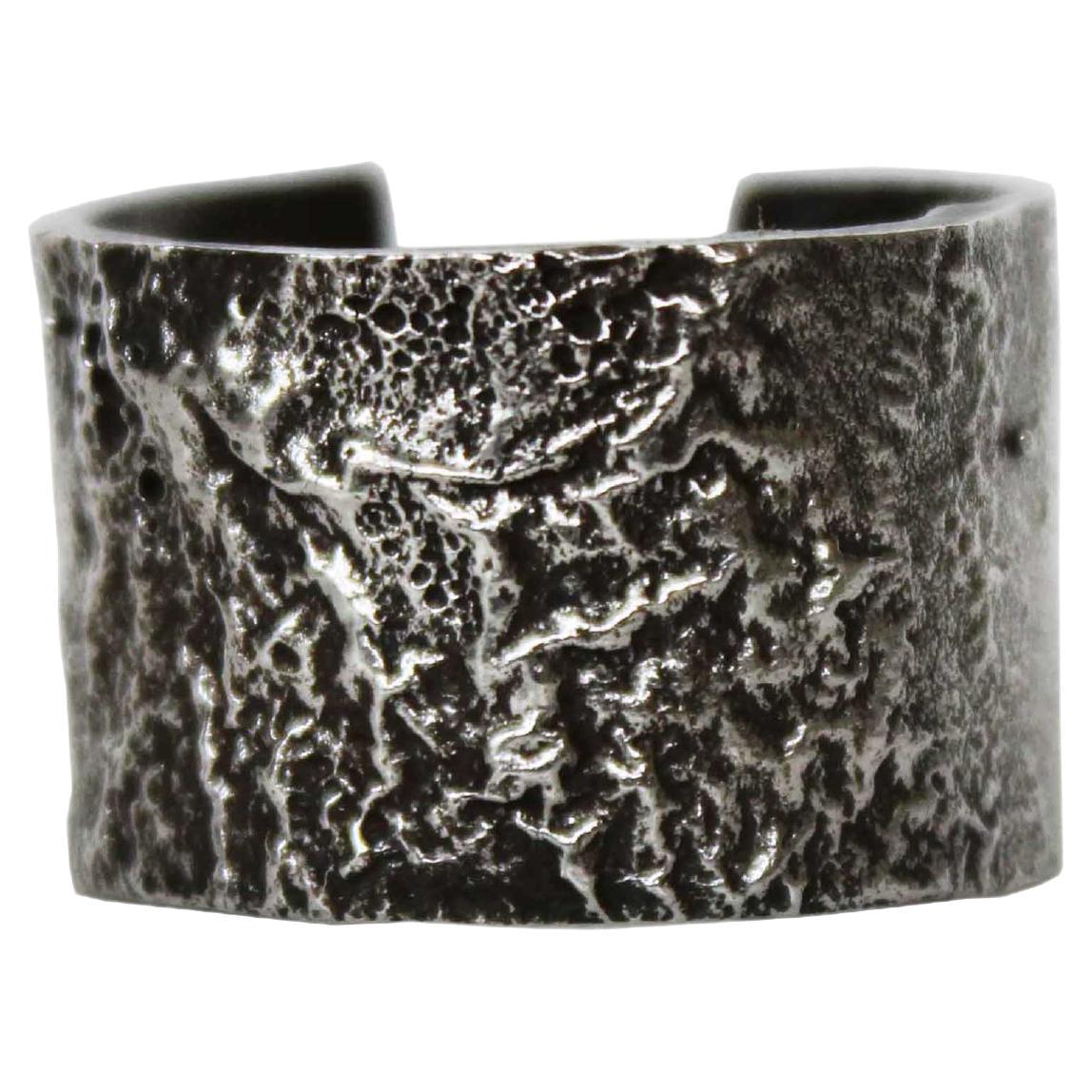 Burnt Textured Silver Ring For Sale