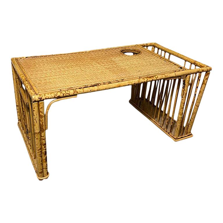 Burnt Tiger Wood Bamboo Breakfast Bed Tray with Magazine Rack and Cup Holder For Sale at 1stDibs