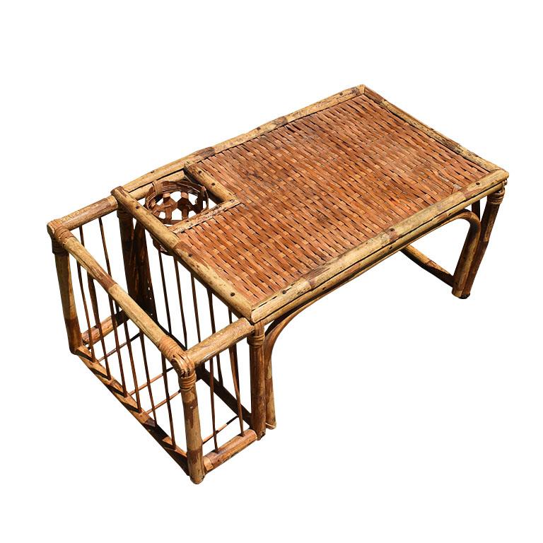 Burnt Tortoise Wood Bamboo Breakfast Bed Tray with Magazine Rack and Cup Holder For Sale 1