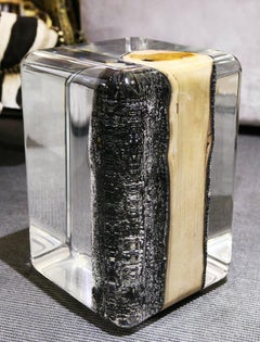 Burnt Trunk Side Table in Acrylic Glass and Burnt Solid Wood