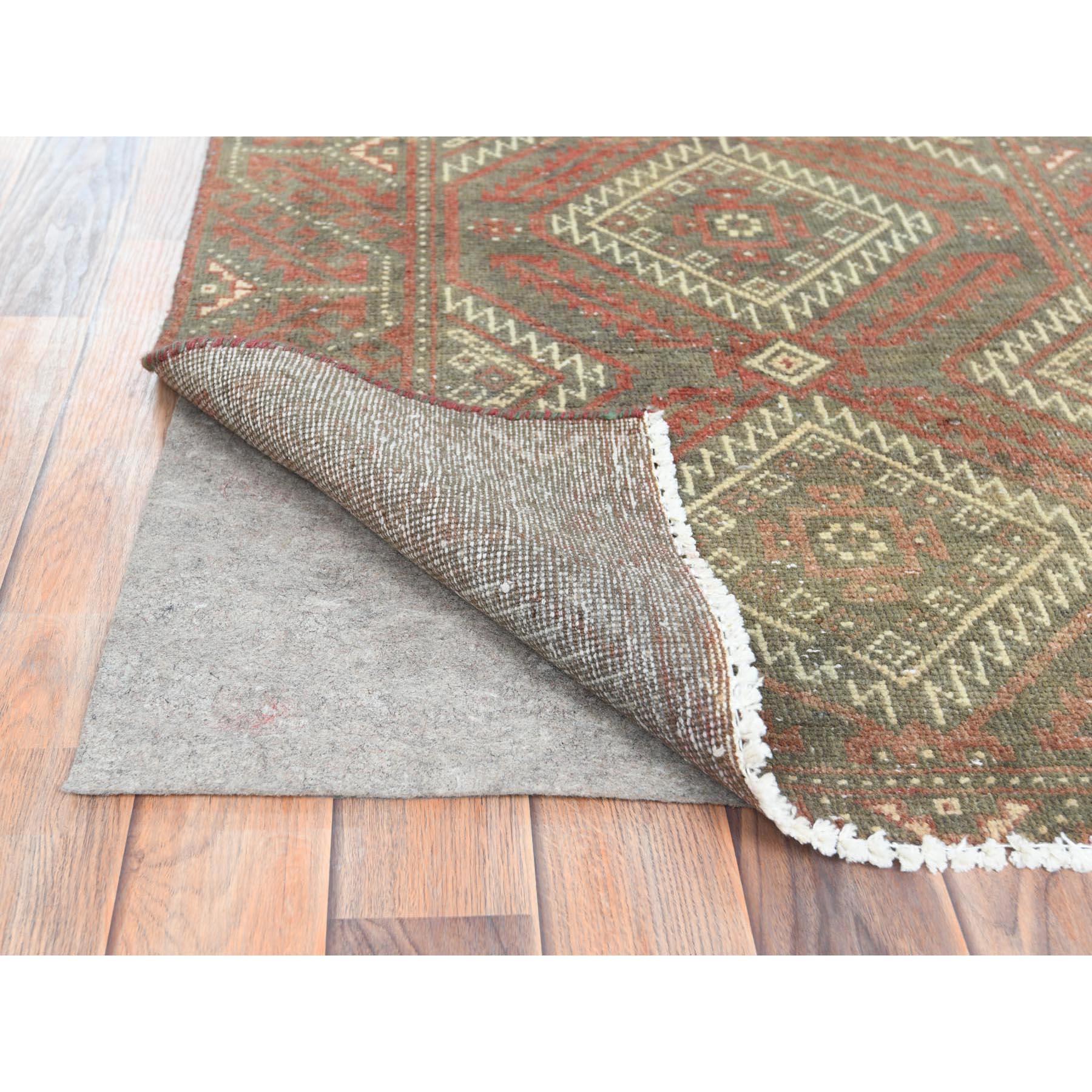 Medieval Burnt Umber Brown Bohemian Old Persian Baluch Worn Wool Hand Knotted Runner Rug For Sale