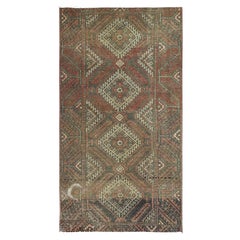 Burnt Umber Brown Bohemian Old Persian Baluch Worn Wool Hand Knotted Runner Rug