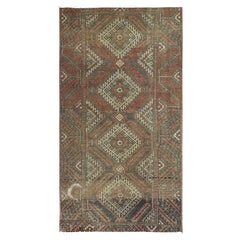 Tapis de couloir de style bohème brûlé en laine marron brûlé, porté à la main, avec baluchon persan ancien