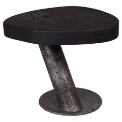 Burnt Wood, Side Table, Pedestal, Wood and Metal, Original Design, Logniture