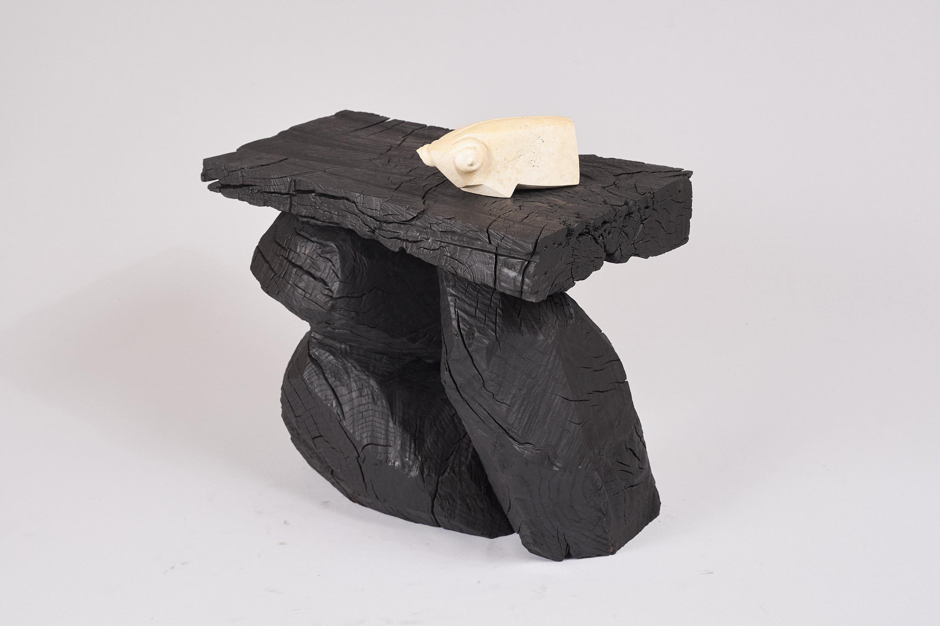 Burnt Wood Stool, Side Table, Carved Furniture, Original Design, Logniture In New Condition In Stara Gradiška, HR