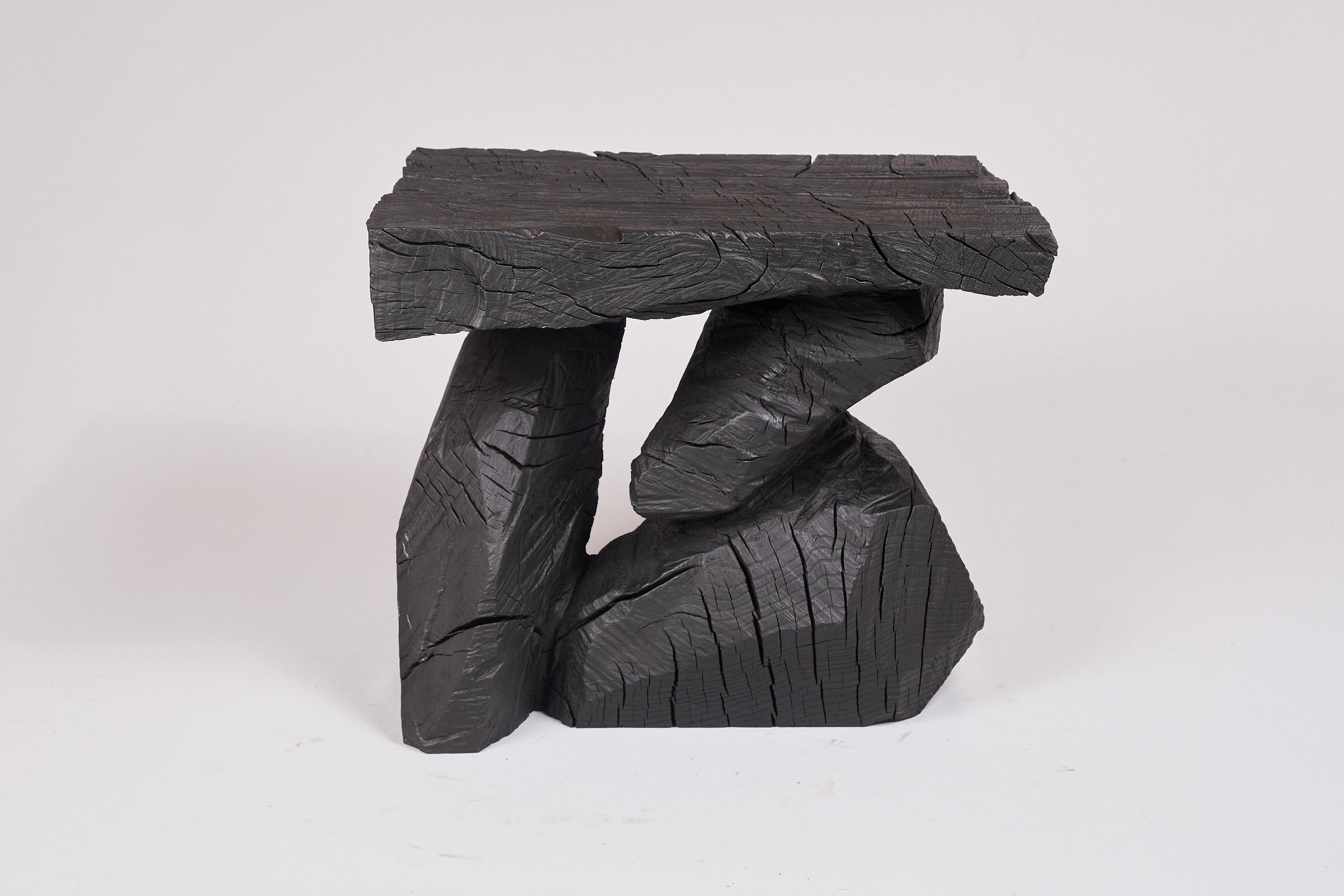 Burnt Wood Stool, Side Table, Carved Furniture, Original Design, Logniture 1