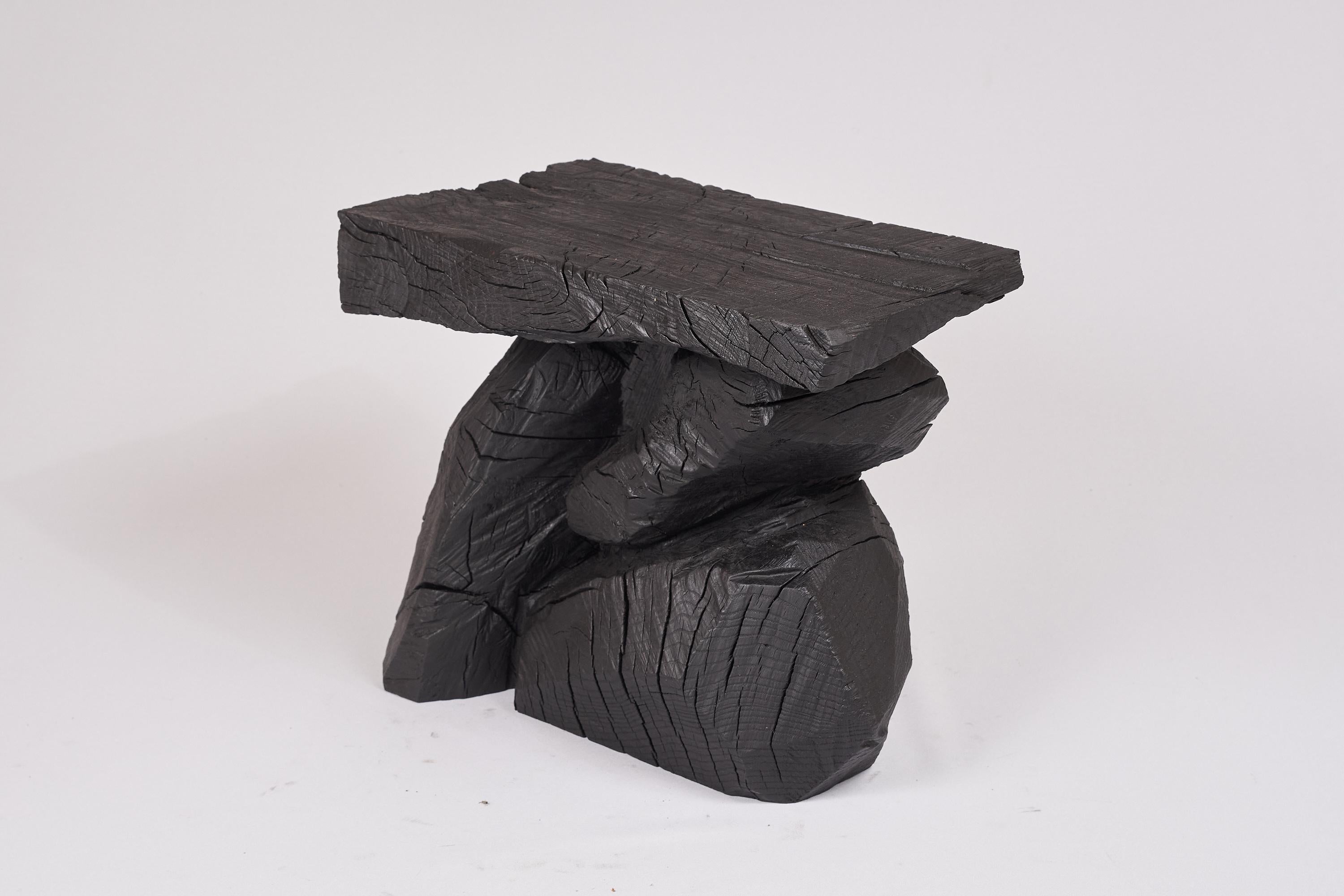 Burnt Wood Stool, Side Table, Carved Furniture, Original Design, Logniture 2