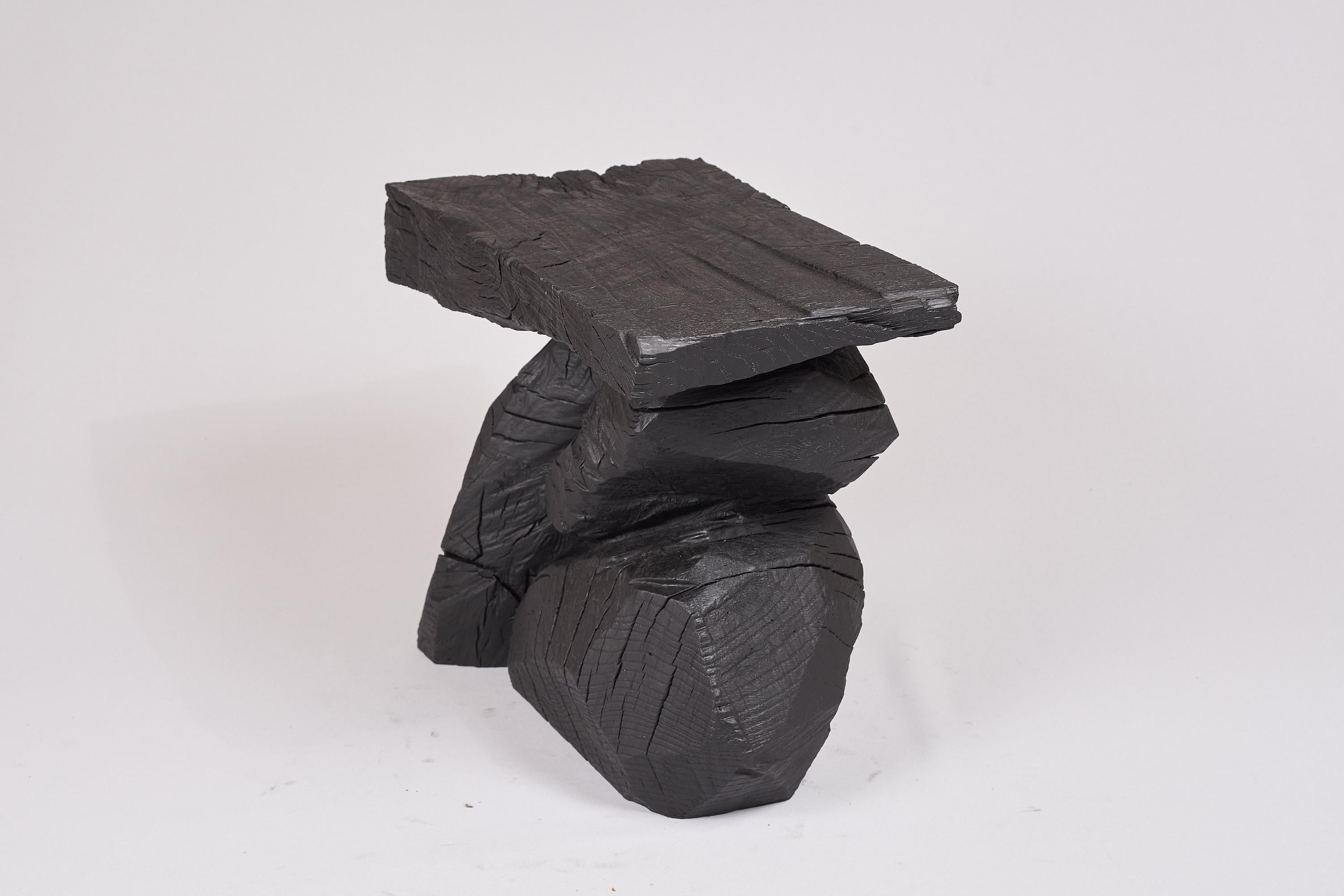 Burnt Wood Stool, Side Table, Carved Furniture, Original Design, Logniture 3