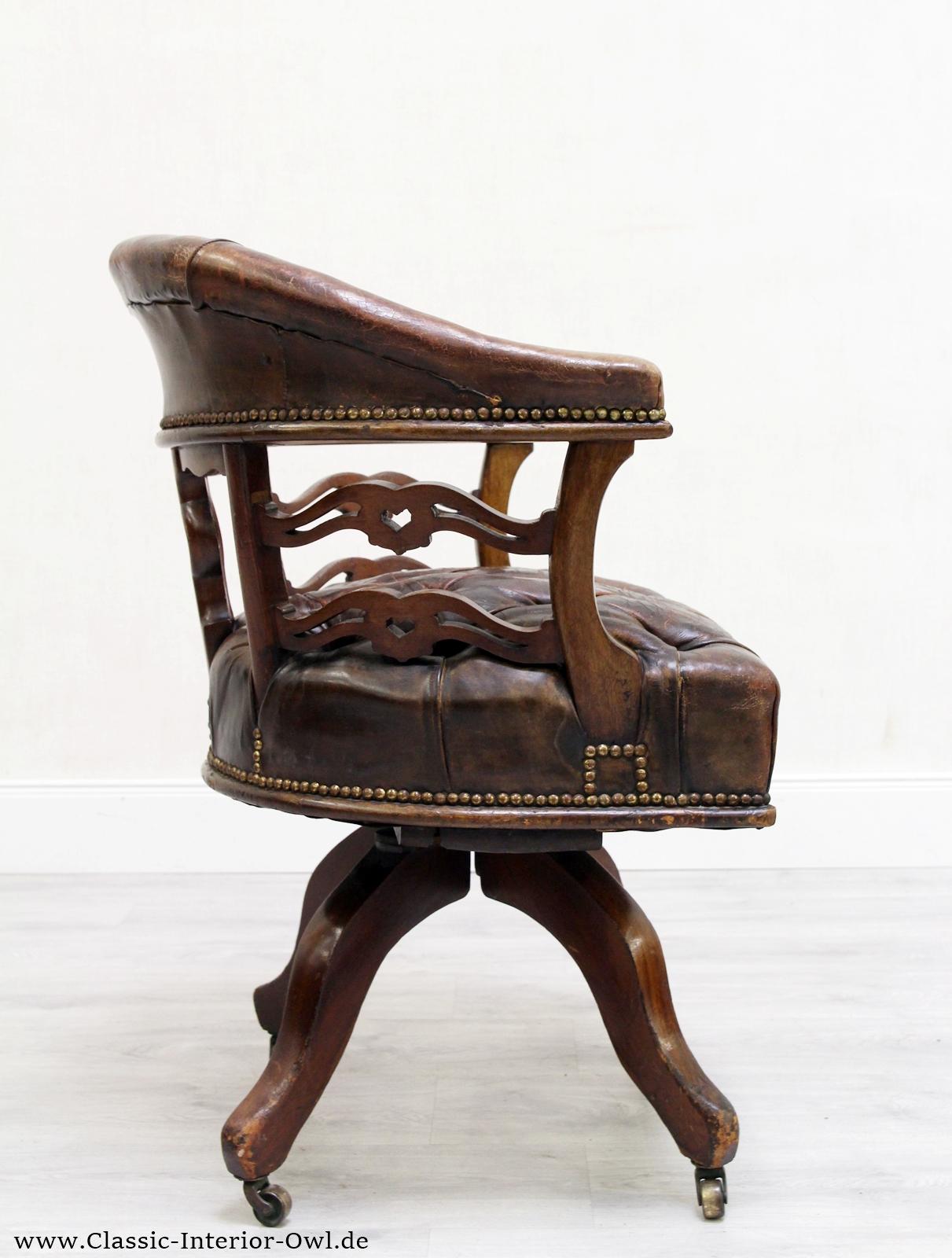 Bürostuhl Antik Chesterfield Sessel Bürosessel Leder Vintage Stuh 3