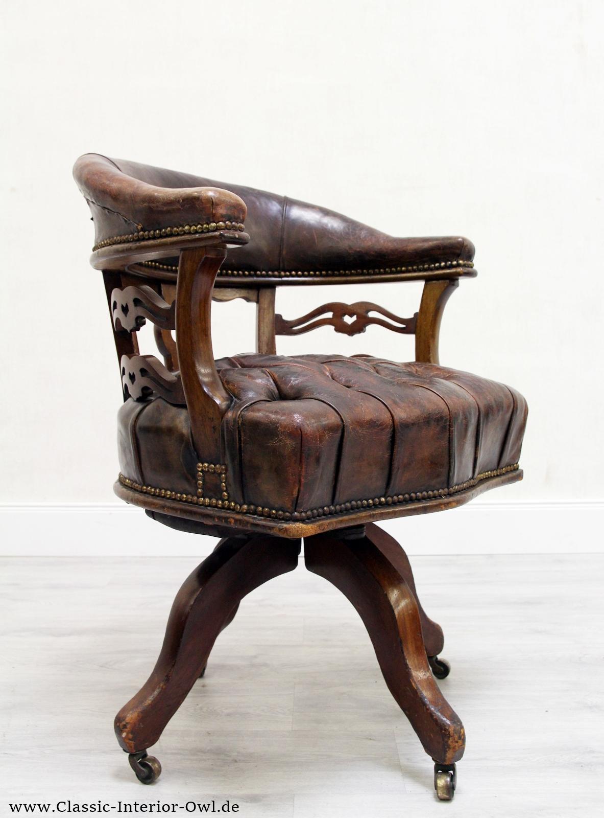 Bürostuhl Antik Chesterfield Sessel Bürosessel Leder Vintage Stuh 4