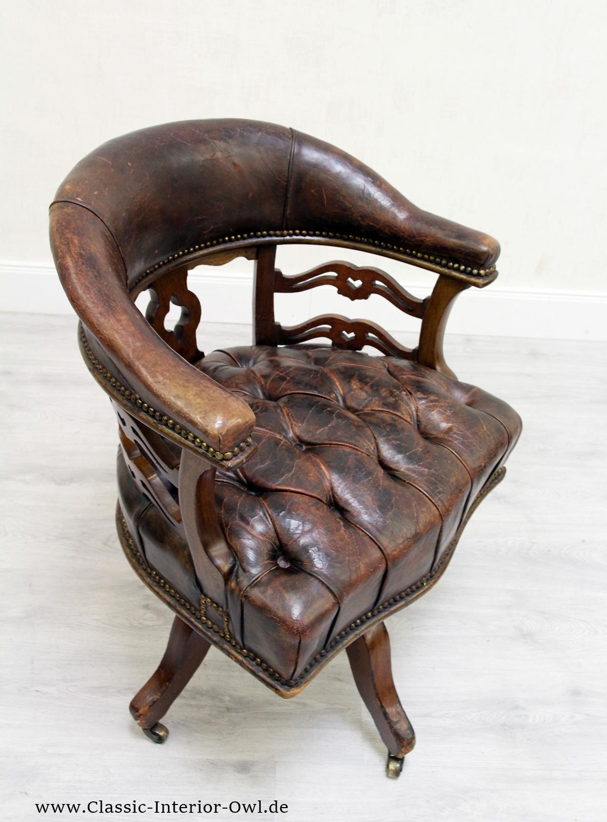 Bürostuhl Antik Chesterfield Sessel Bürosessel Leder Vintage Stuh 5