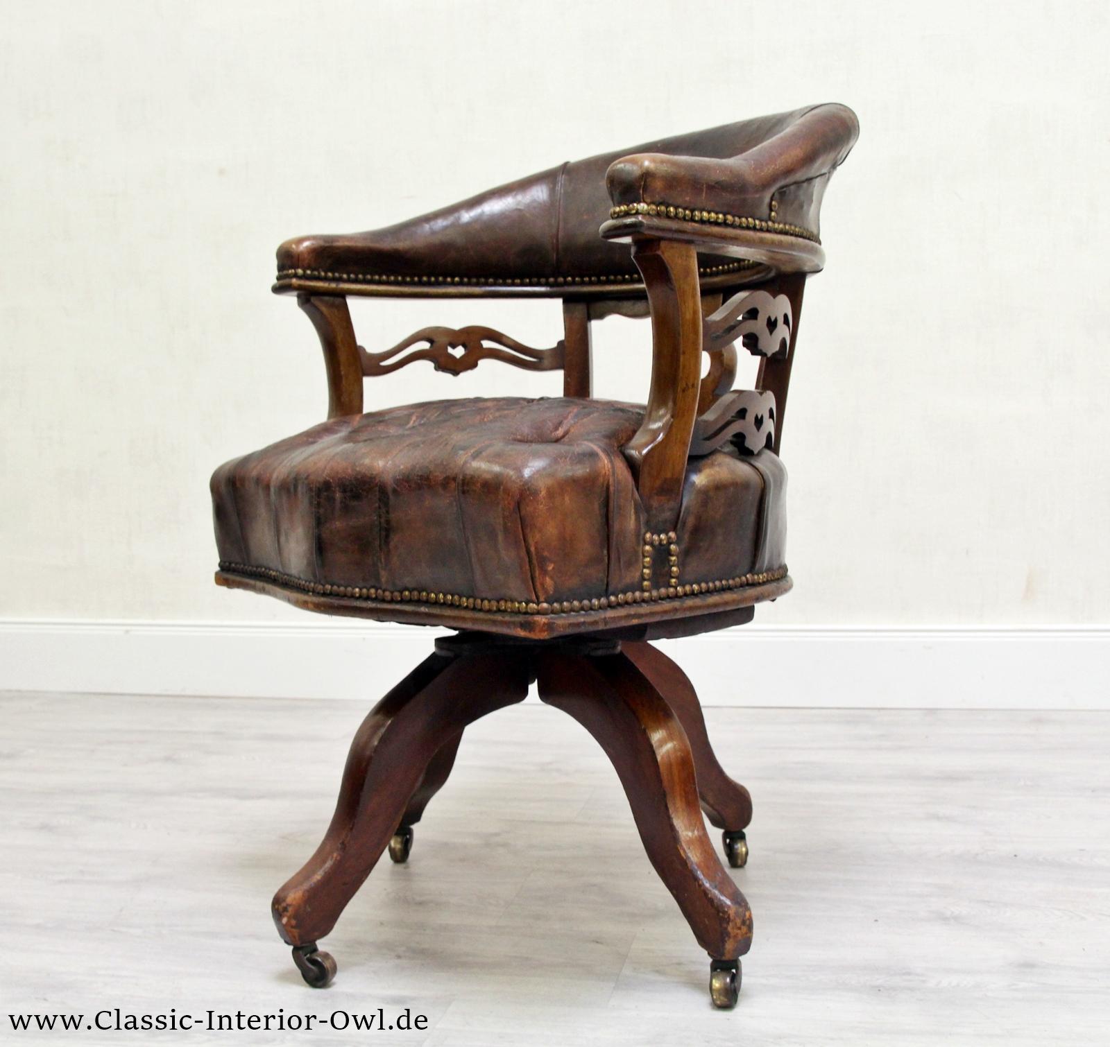 European Bürostuhl Antik Chesterfield Sessel Bürosessel Leder Vintage Stuh