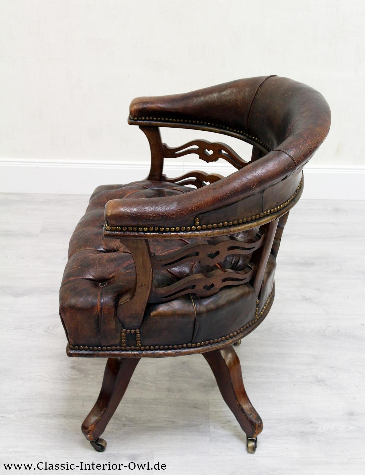 19th Century Bürostuhl Antik Chesterfield Sessel Bürosessel Leder Vintage Stuh