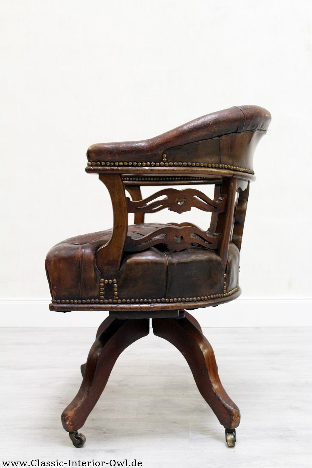 Bürostuhl Antik Chesterfield Sessel Bürosessel Leder Vintage Stuh 1