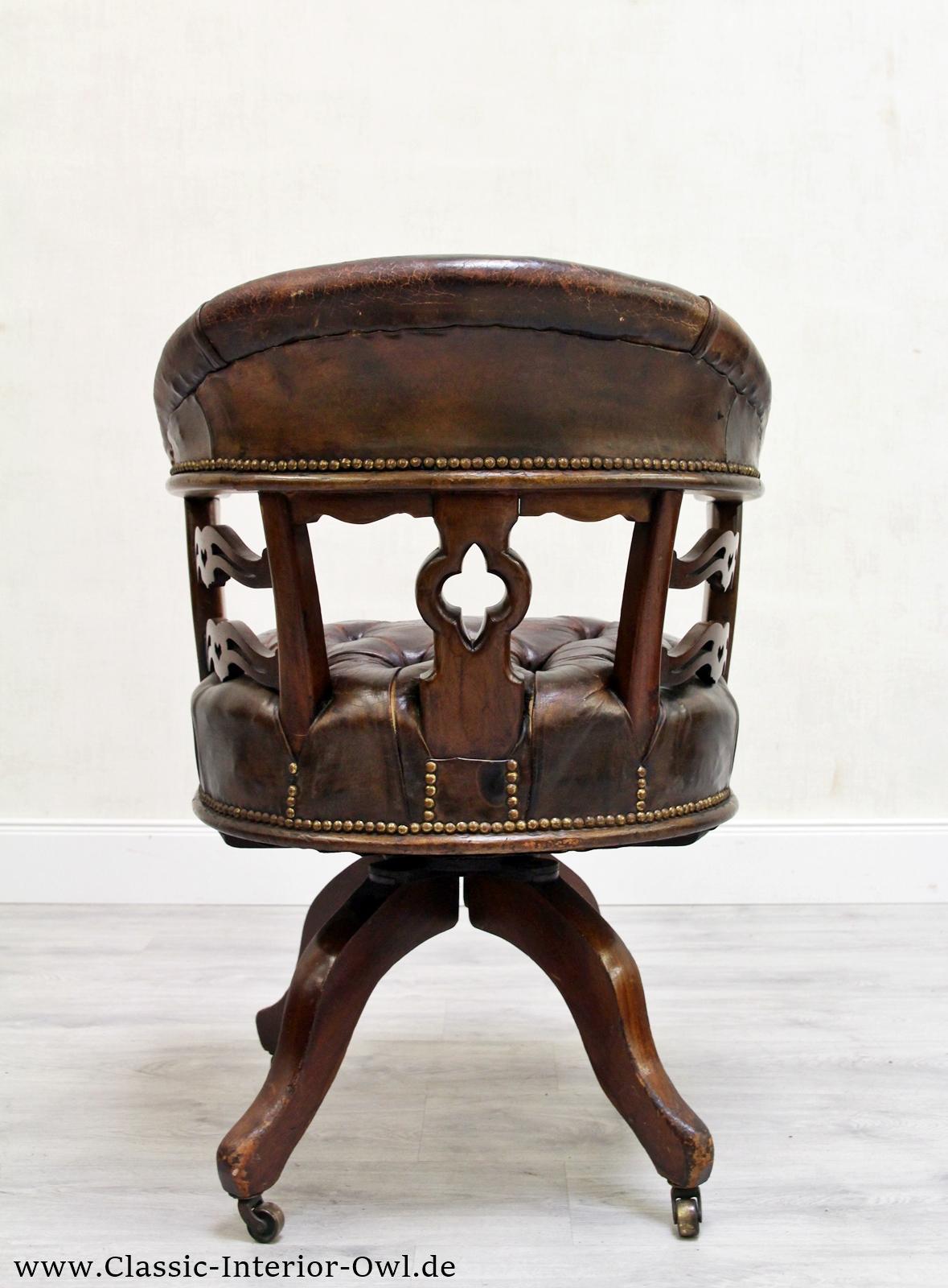 Bürostuhl Antik Chesterfield Sessel Bürosessel Leder Vintage Stuh 2
