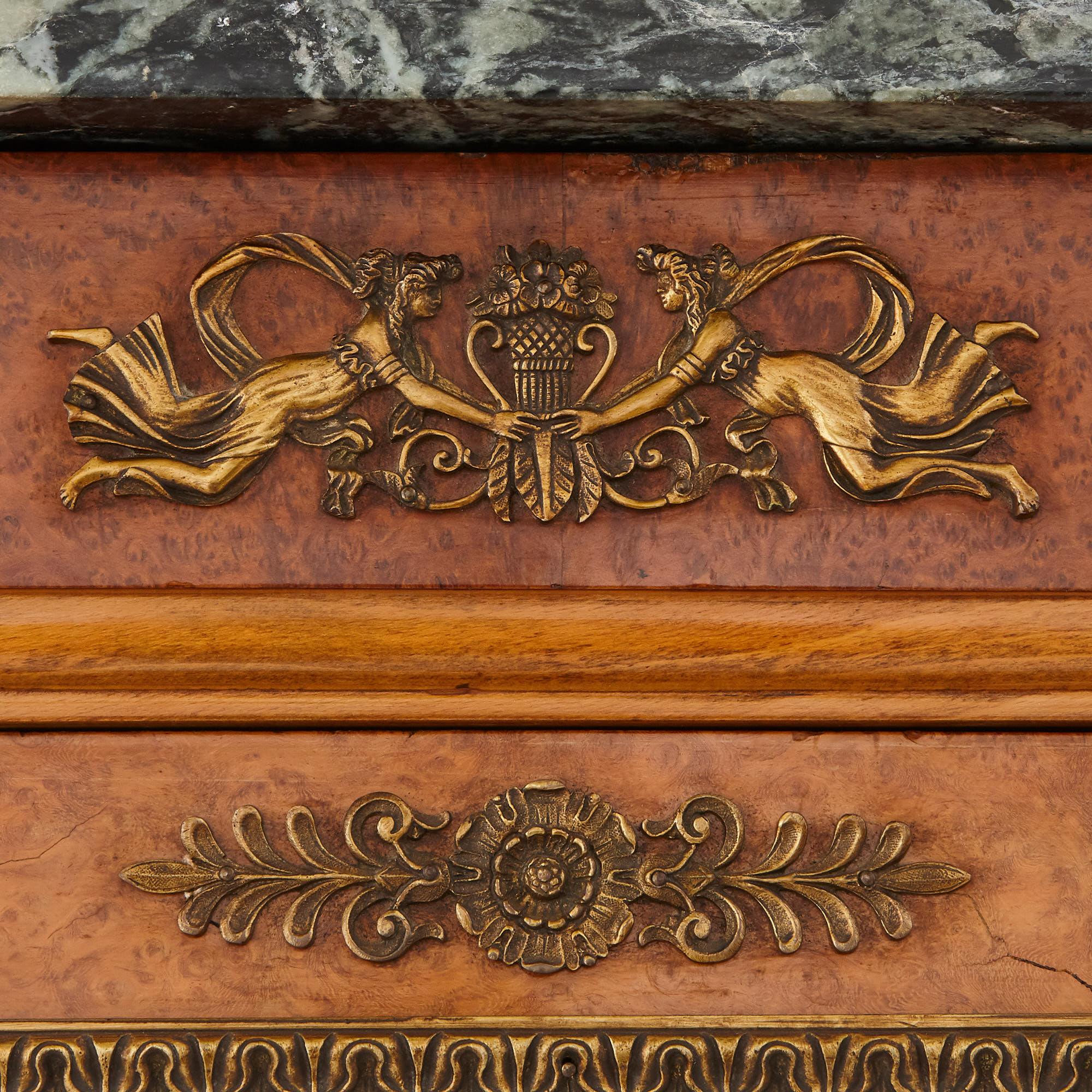 French Burr-Amboyna, Marble, Gilt and Patinated Bronze Cabinet by Maison Krieger For Sale