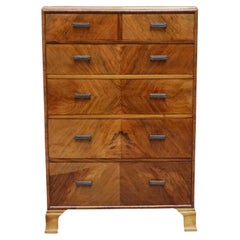 Burr and Figured Walnut 1930's English Art Deco Chest of Drawers 