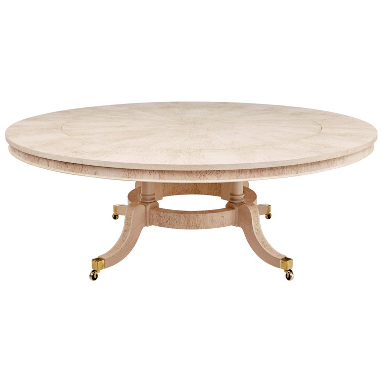 Burr-birch circular Jupe dining table, 2017, offered by Debenham Antiques Ltd